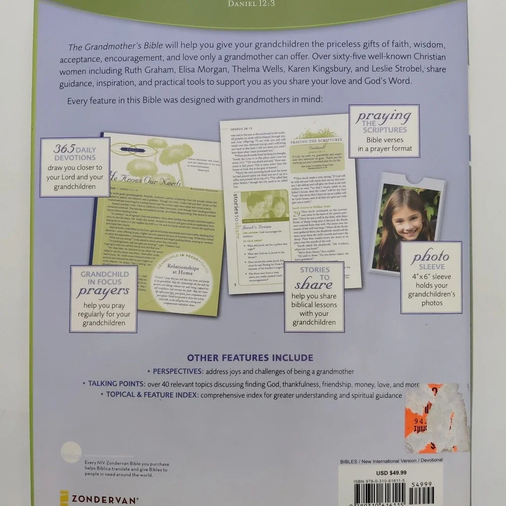 The Grandmothers Bible NIV Large Print Zondervan Hardcover Dust Cover No Writing